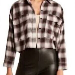 Abercrombie & Fitch Cropped Plaid Shirt Womens S Brown Tan Tartan Cropped Slouch
